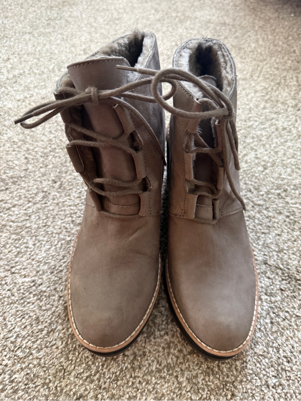 Eileen Fisher Women's Gray Lace-Up Faux-Fur Ankle Boots